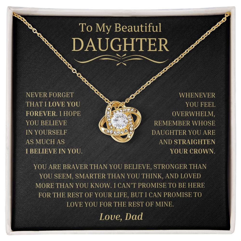 Beautiful Gift for Daughter From Dad "Never Forget" Love Knot Necklace