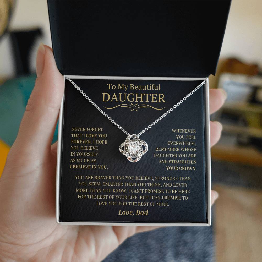 Beautiful Gift for Daughter From Dad "Never Forget" Love Knot Necklace